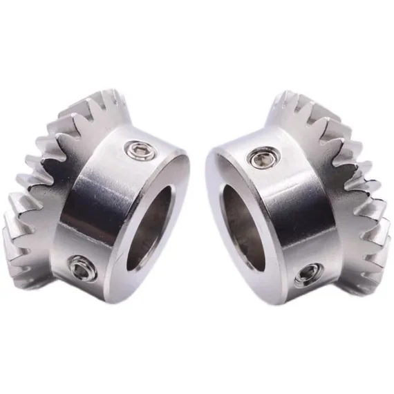 Two bevel gears with radial set-screw holes