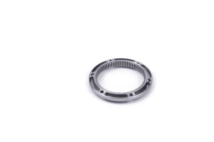 Top oblique view of an internal ring gear with outer-rim mounting holes