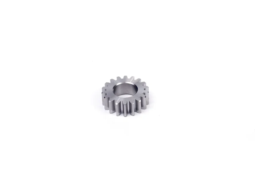 Top oblique view of a small spur gear