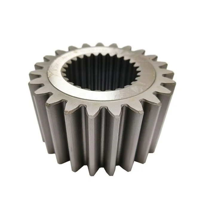 Oblique view of a spur sun gear with an internally splined bore