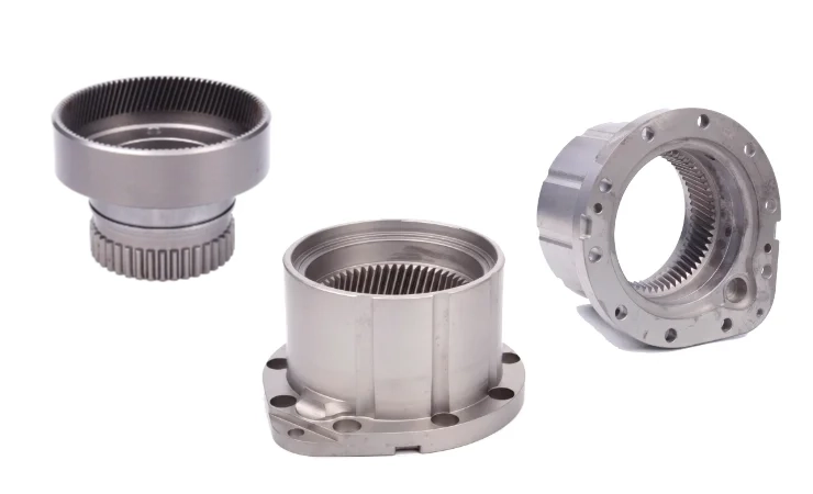 Three flanged gear components with internal helical teeth